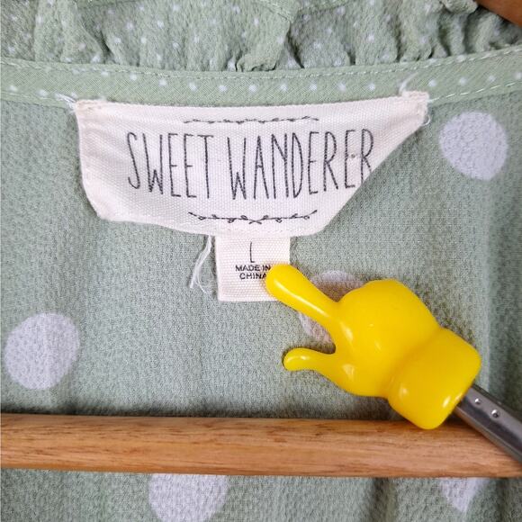 Womens Top Large Boho Peasant Polka Dot Ruffle Feminine Forest Fairy Cottagecore - Picture 2 of 7